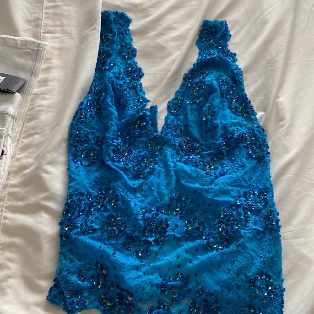 Blue sequined dress top - button up in back